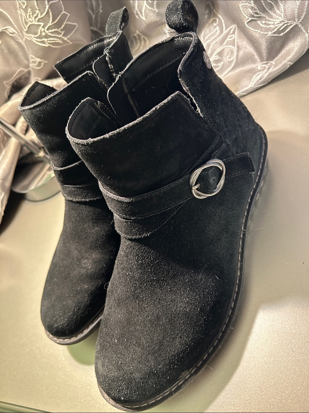 Skechers Women's Black Suede Ankle Booties with Decorative Ring - Picture 8 of 9